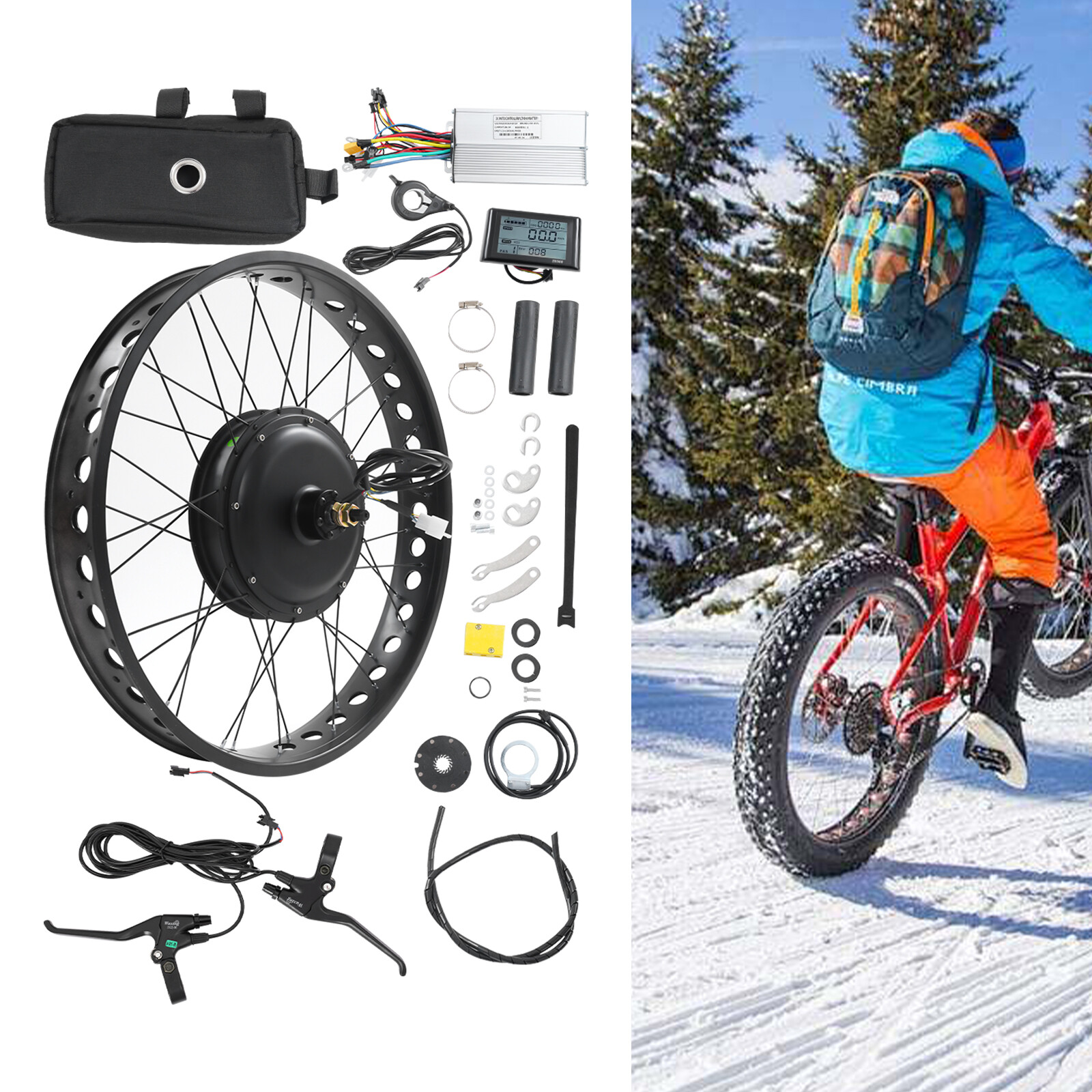 26″x4″ 48V Electric Bike Rear Wheel Hub Motor LCD E-Bike Conversion Kit 1000W