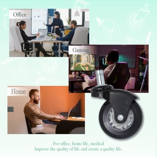 2.5″ Office Chair Wheels Replacement, in 2.5 inch Black Bracket Grey/Black