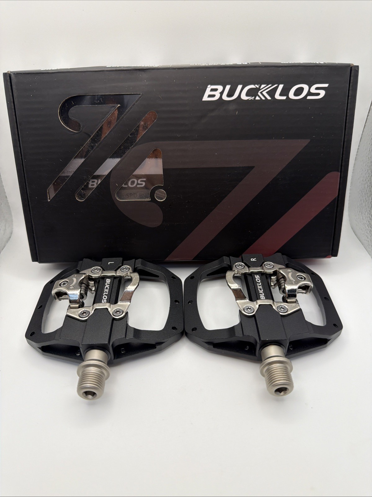 BUCKLOS M212 Aluminum Clipless Pedals Black Mountain Bike 900325-BLACK-M212 Set