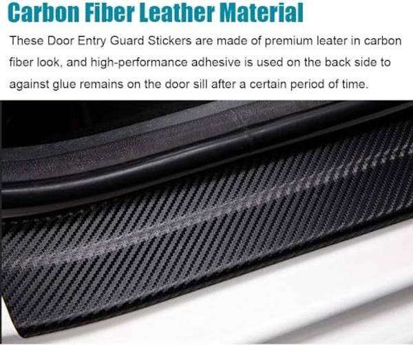 Carbon Fiber Style Leather Door Sill Protector,Scuff Plate Cover CRV RED1