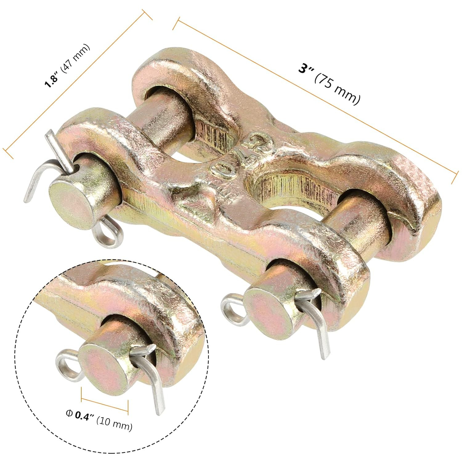 4 Packs 3/8 Inch Double Clevis, Zinc-Plated Safety Twin Clevis, G70 Forged Chain