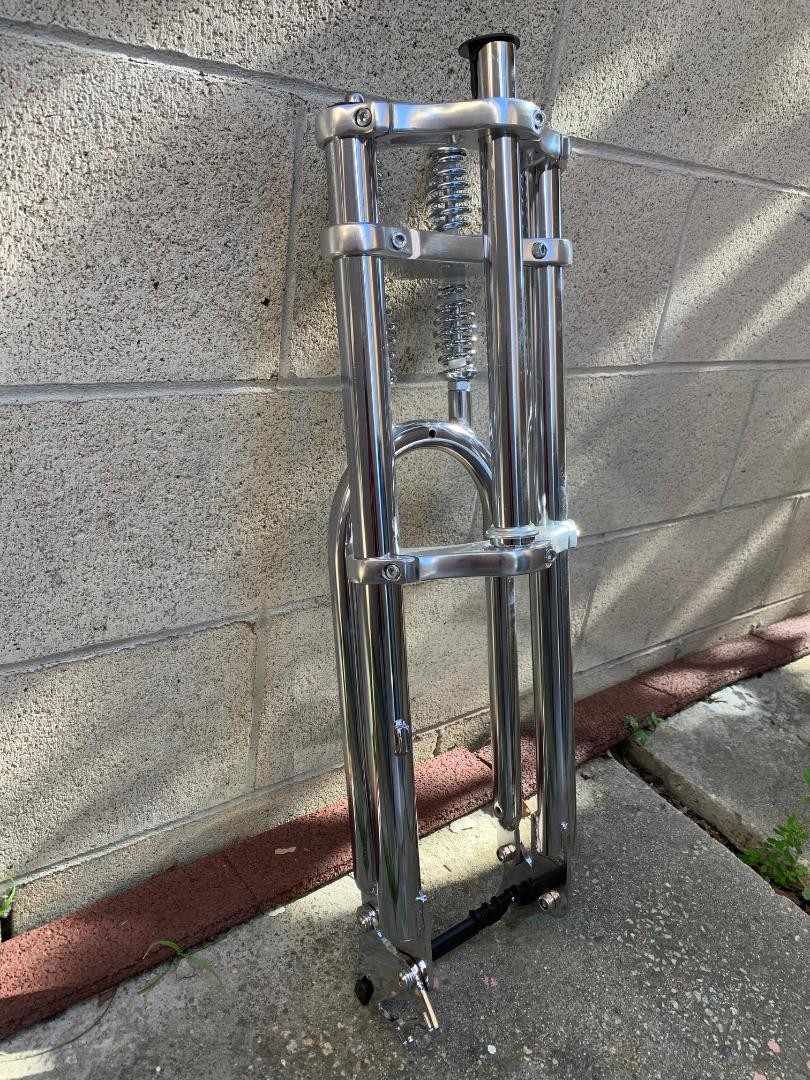 HEAVY DUTY FAT 26» DOUBLE SPRINGER TRIPLE FORK 1″ Threadless Disc Mount CHROME
