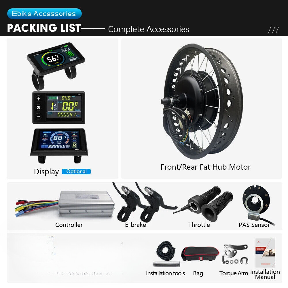 48V 500W-3000W Snow Electric Fat Bike 20 26inch 4.0 Tyre Hub Motor Wheel Kit