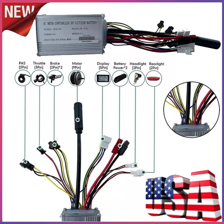 For Electric Bicyc E-bike 36V 48V 6 FET 15A 250W Brushless Motor JN Controller