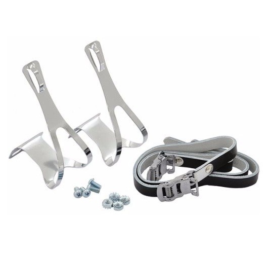 MURPHY CHROME STEEL (M) MEDIUM TOE CLIPS – BLACK LEATHER STRAPS – SHIPS FREE USA