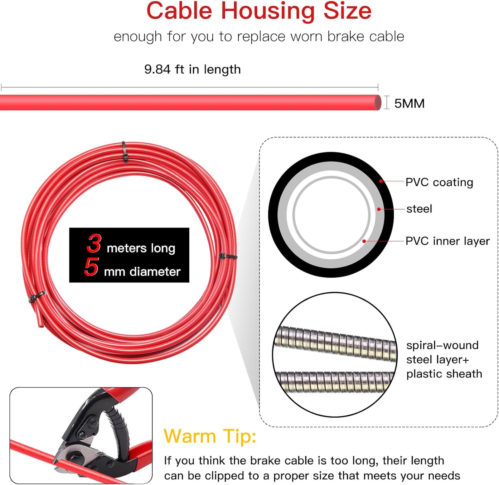 Bicycle Brake Cable Gear Wires Set with End Caps 3 Meters for Mountain Road
