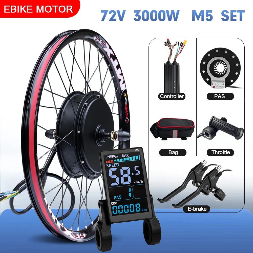 MTX Ebike Kit 72V 3000W 105kmh Max Speed 20-29inch Brushless Rear Hub Motor