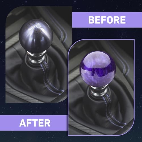 Car Gear Shift Knob, 2.13″ Round Shifter Ball Head with 3 Size 1 PC Purple