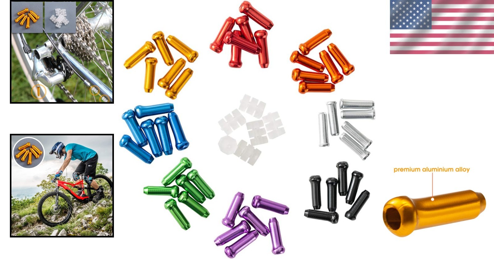 Durable Bike Cable End Caps 48PCS Multi-Coloured Crimps for Biking Activities