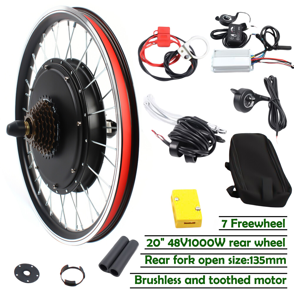 20″ E-Bike Rear Wheel 48V 1000W Electric Bicycle Hub Motor Conversion Kit w/ LED