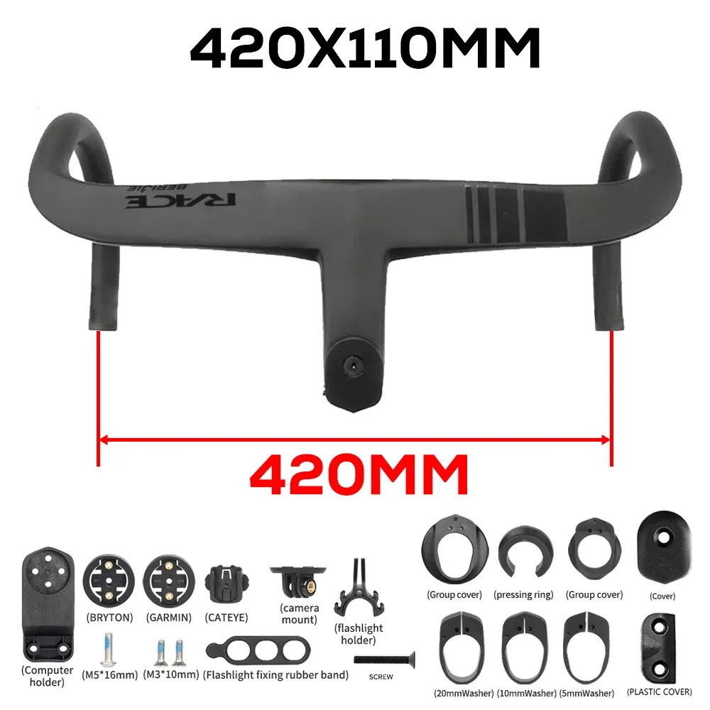 Road Bicycle Full Carbon Fiber Integrated Handlebar High Rigidity 380-440mm