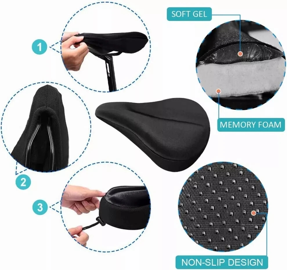 2 PCS Bike Wide Seat Cushion Cover Gel Soft Padded Mountain Bicycle Saddle Cover