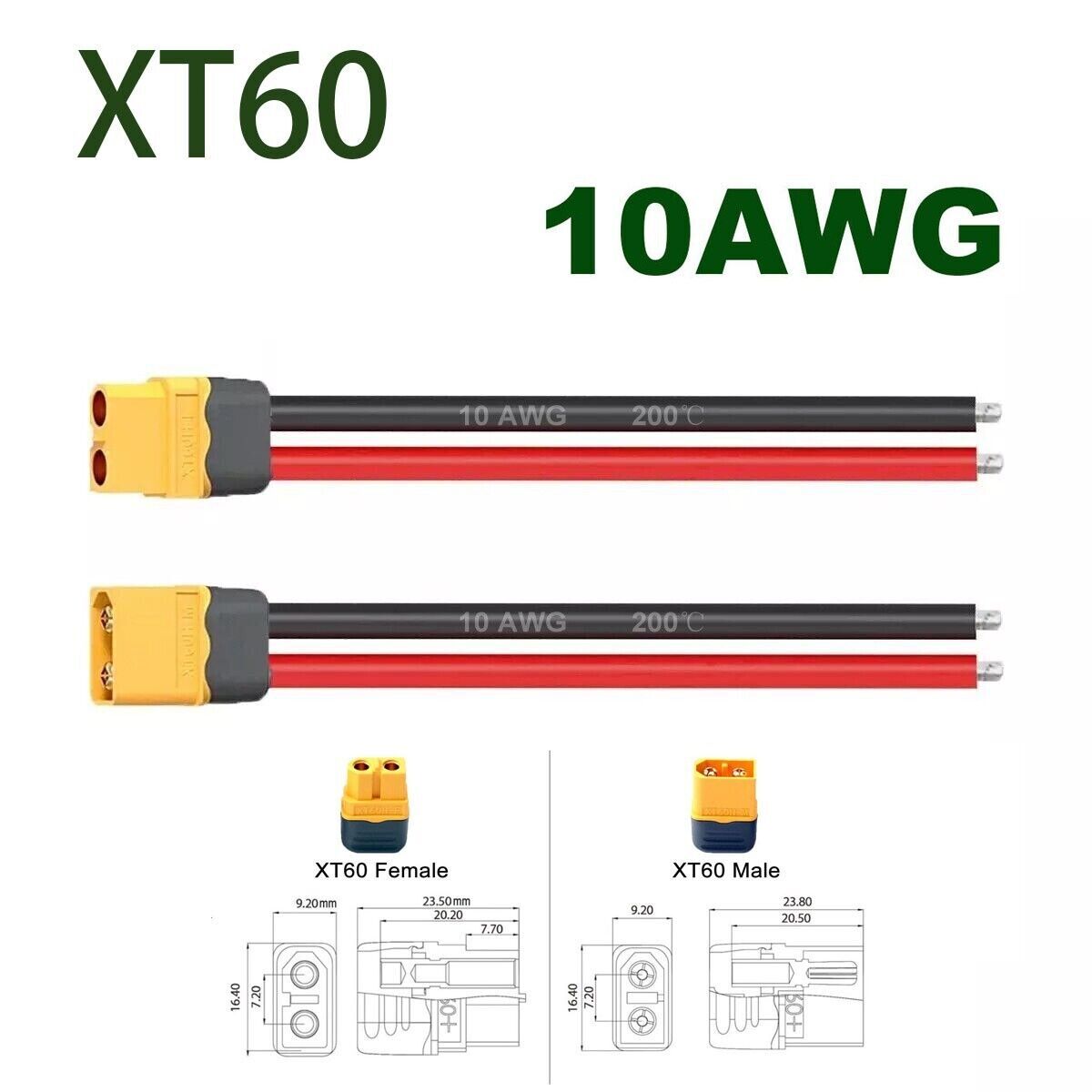 1Pair XT60 Plug Connector Female Male 10AWG Cable Wire Ebike Lipo Li-Ion Battery