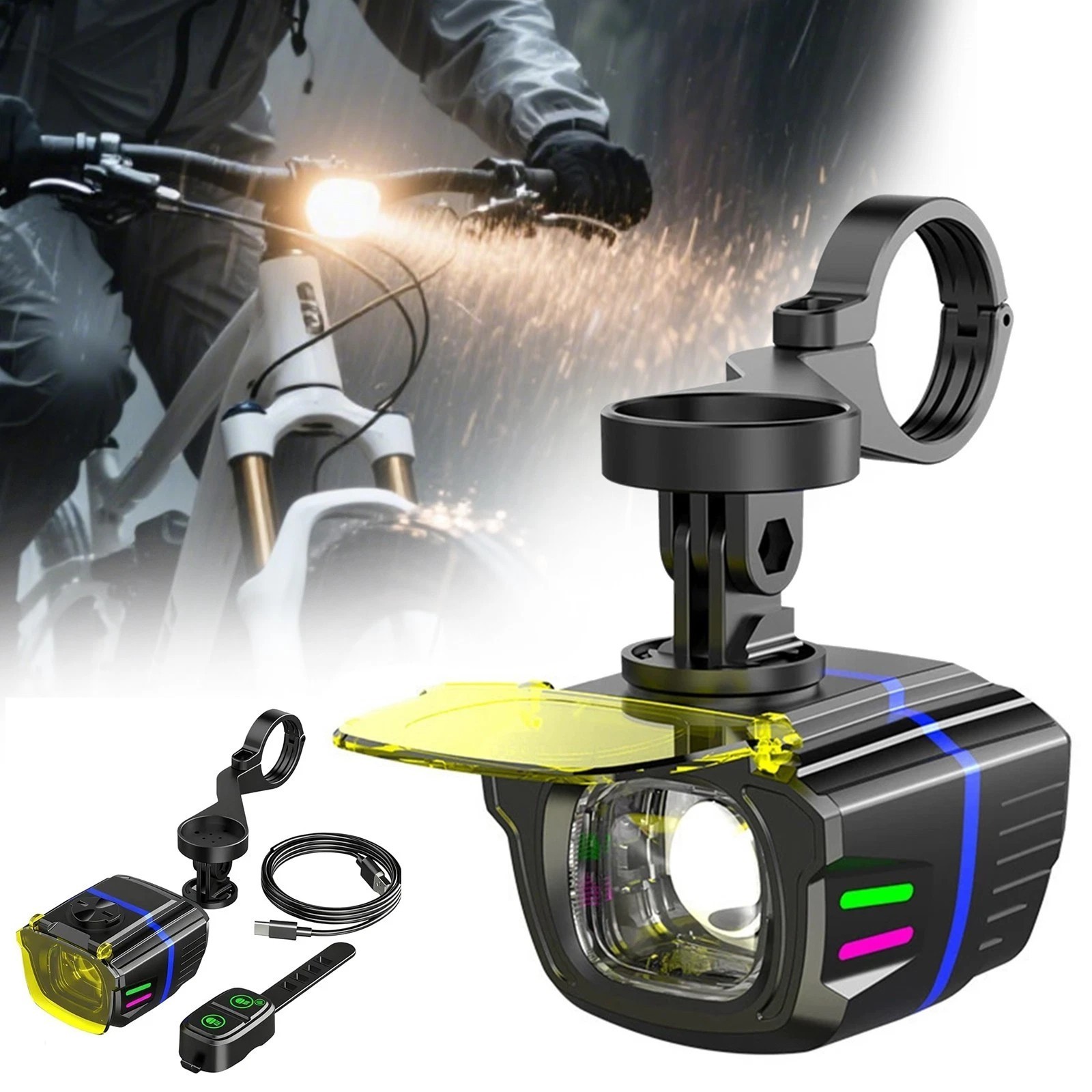 Rechargeable Powerful 1100LM Hanging Bike Light Remote Control Front Headlight