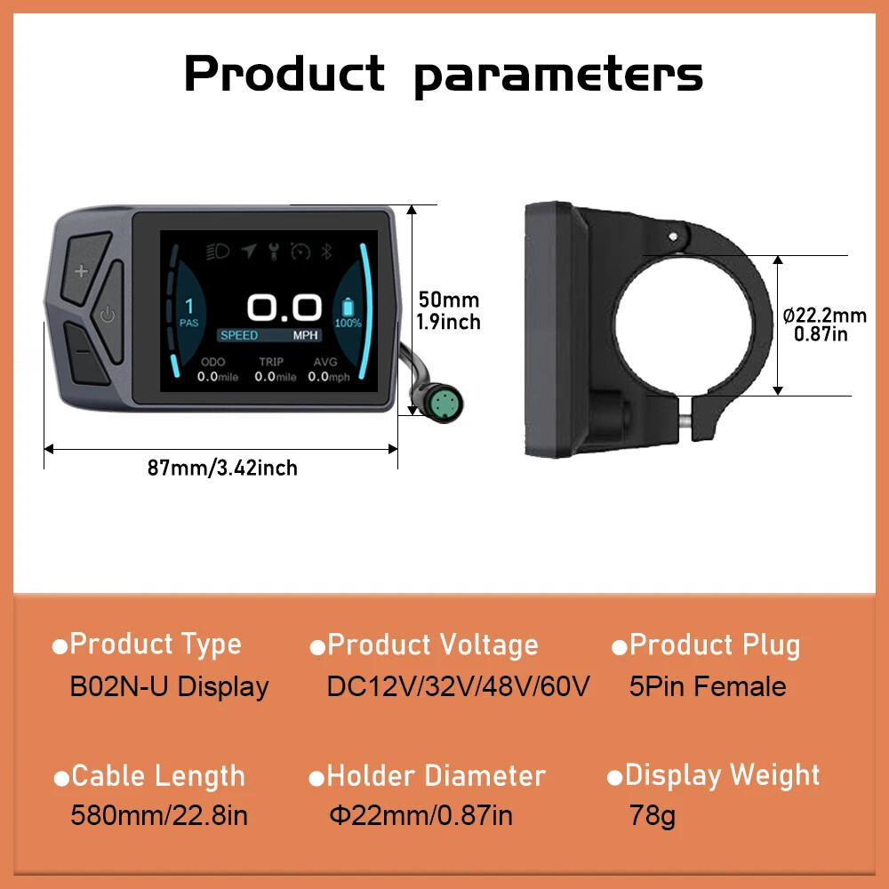 Electric Bike Display 12 V 32 V 48 V 60V for Mid Drive Motor Kit 5Pin Female