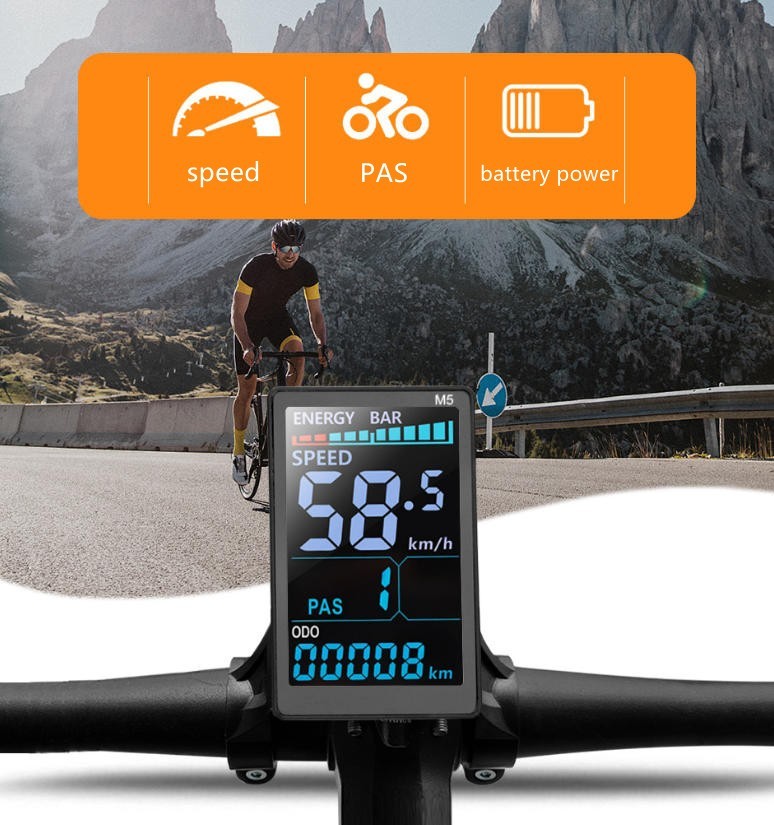 E-Bike Compatible M5 Smart LCD Color Screen with light wire 5PIN WP plug
