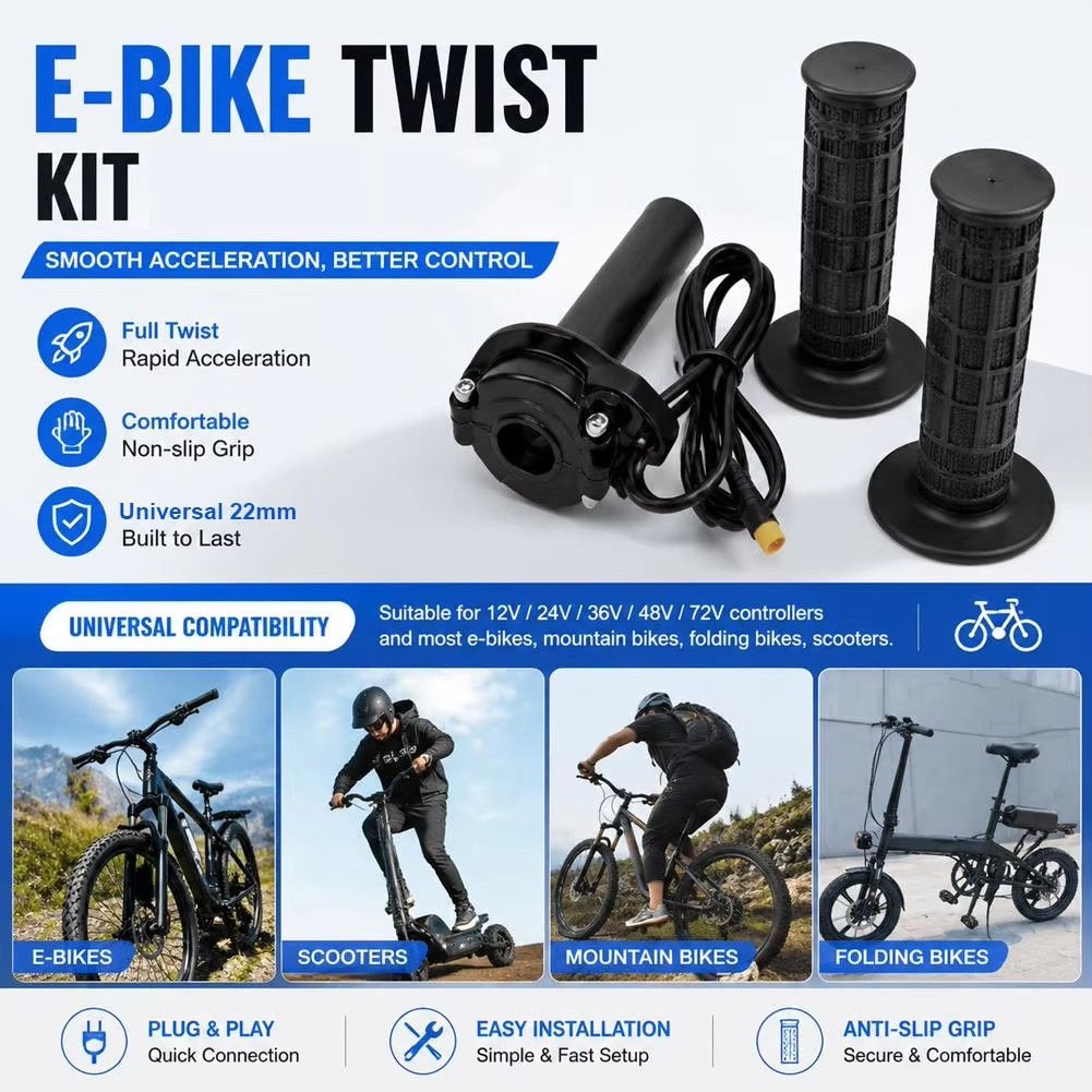 Ebike Full Twist Throttle 3 Pin Ebike Throttle Kit Waterproof Quick Twist Thrott