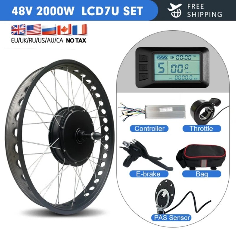 48V 2000W 20/24/26In Snow Electric Bike Fat Rear Rotate Hub Motor Dropout 190MM