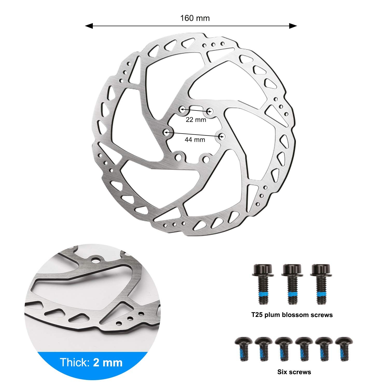 Bike Disc Brake Kit: Aluminum Caliper, Brake Lever, 160mm Rotor, Tool-Free Ad…