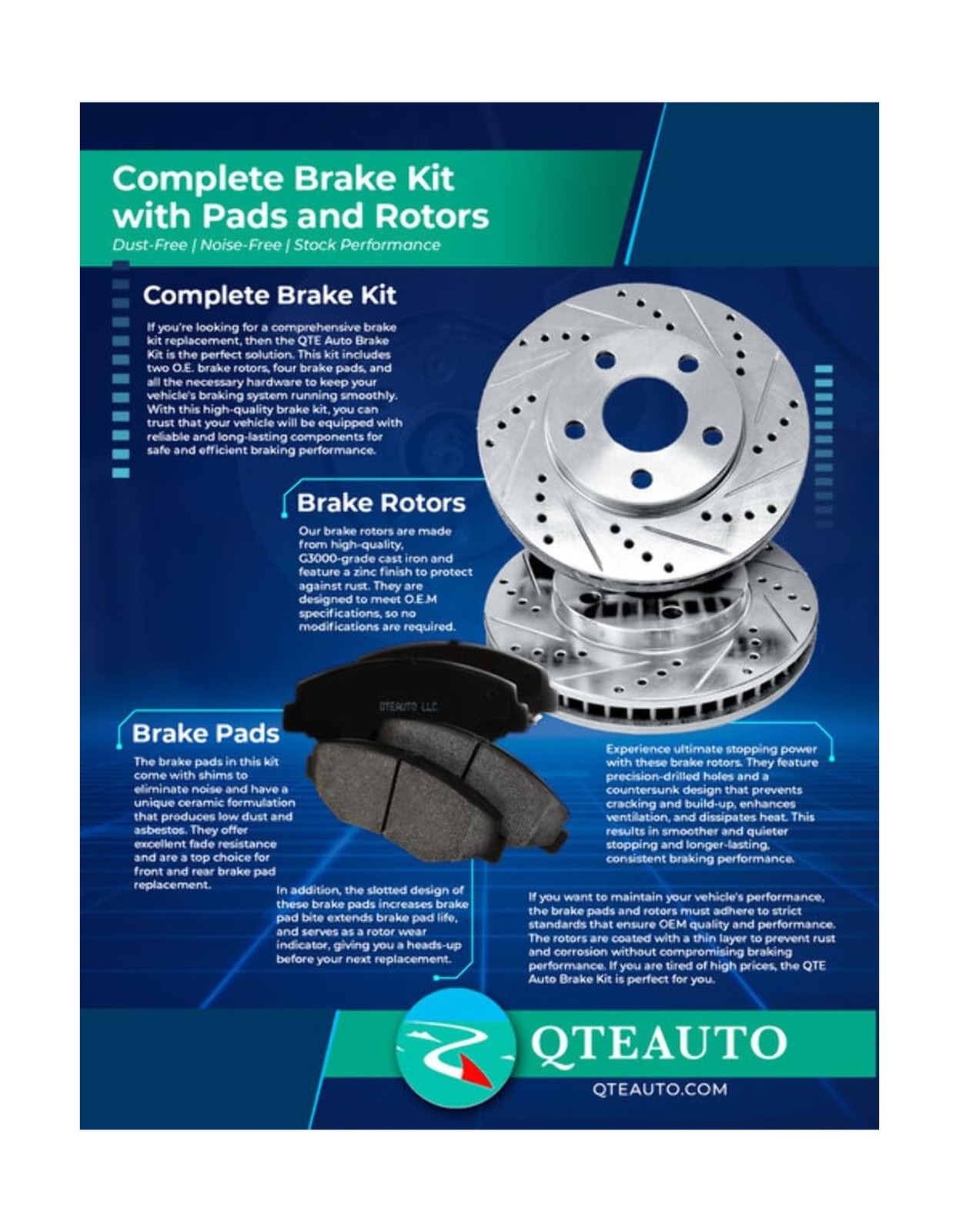 PM Auto Rear 282mm Drilled Slotted Disc Brake Rotors Replacement For 2013-201…