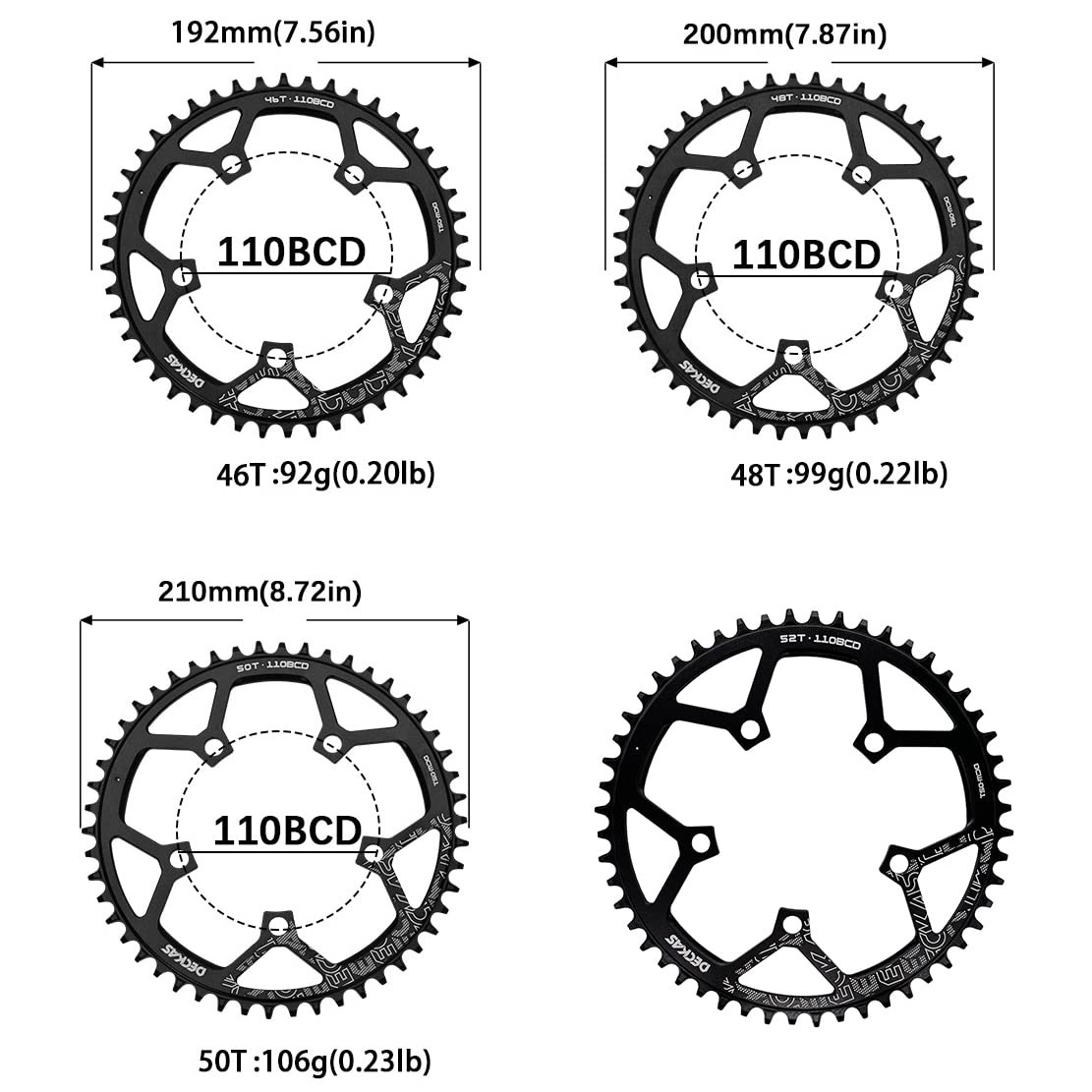 110 BCD Narrow Wide Chainring 50T Round Chainring 36-52T BCD Chainring Set