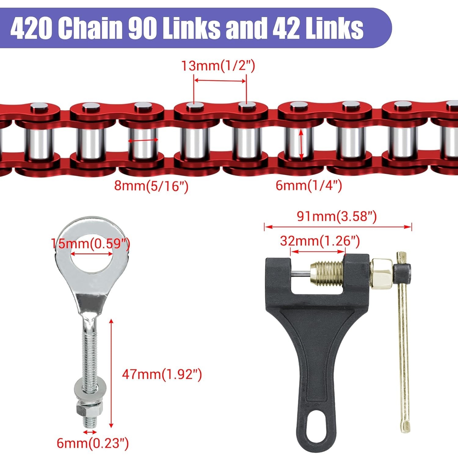 60 Tooth Sprocket 420 Mini Bike Chain Kit Replacement for Coleman CT200U CT200U-