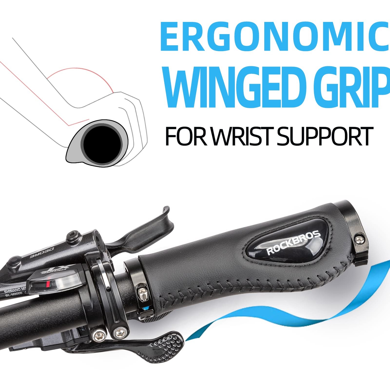 ROCKBROS Bike Handle Grips Ergonomics Design Soft Gel Dual Lock 22.2mm, black