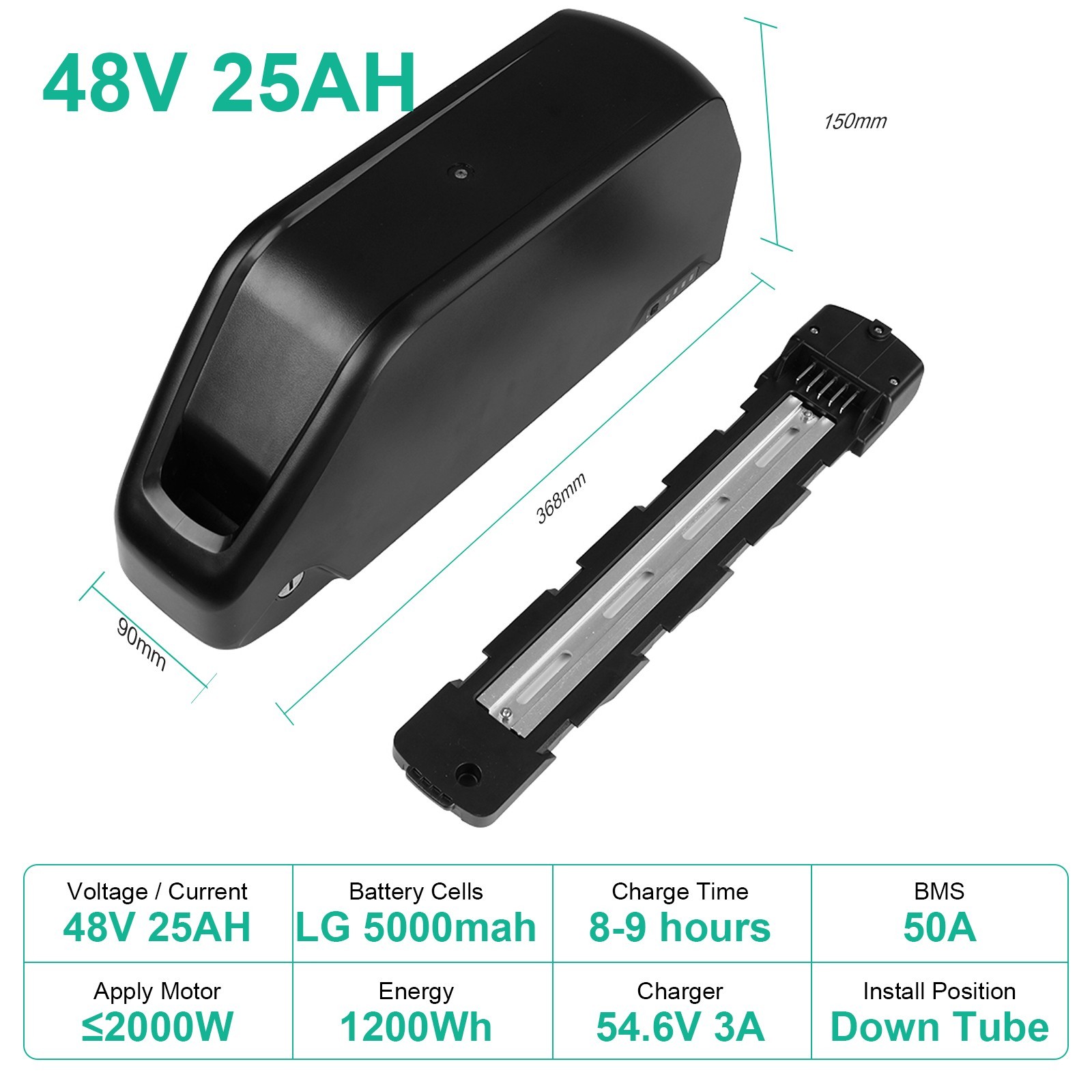 New 48V 25Ah LG Cells Ebike Battery Li-ion Pack for 5w-2000W Electric Bike Motor
