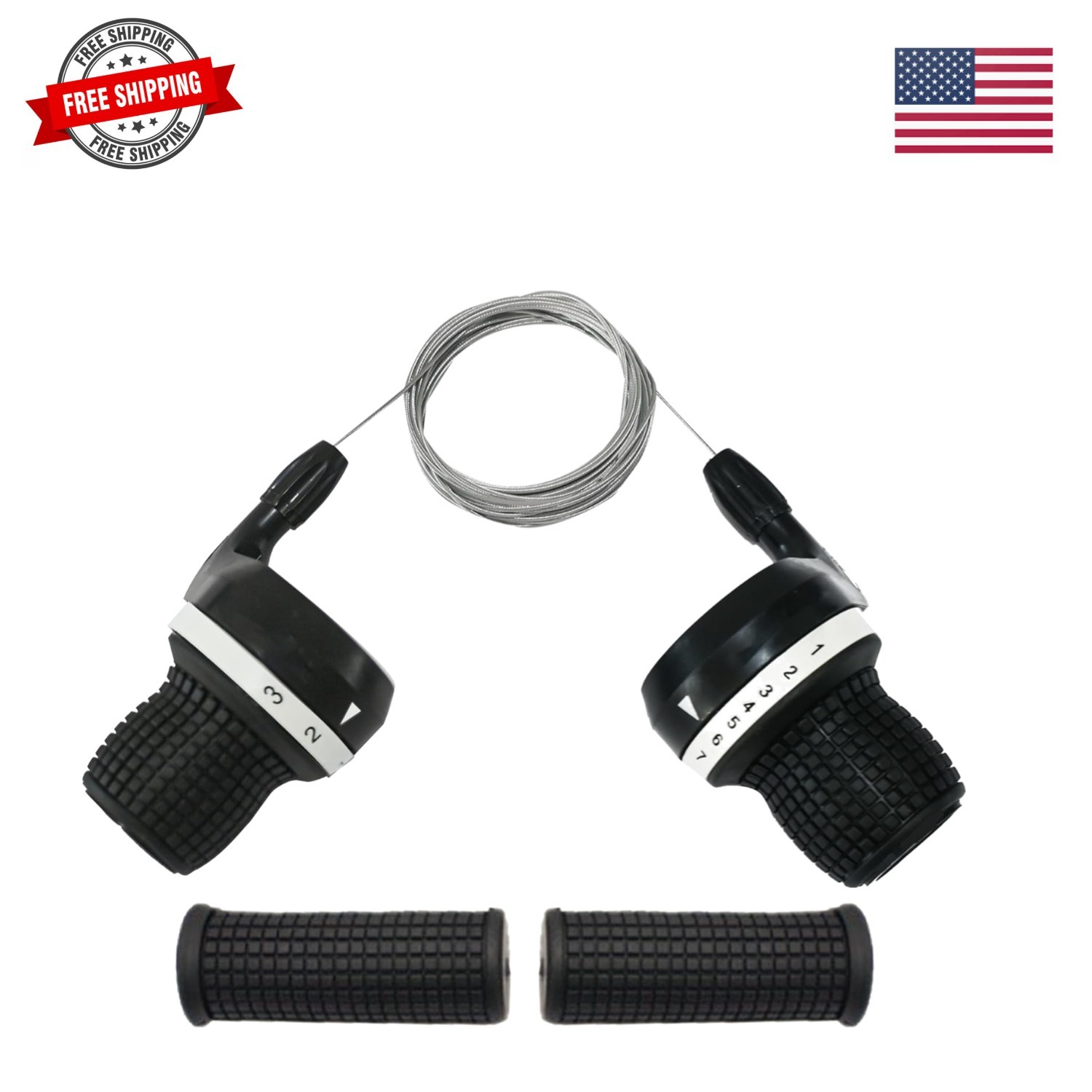 3×7 Speed Bike Shifter Set, 21 Speed Twist Grip Gear Shifters with Cables & H…