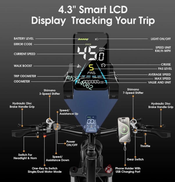 LCD Display for 52V 32AH E-Bike