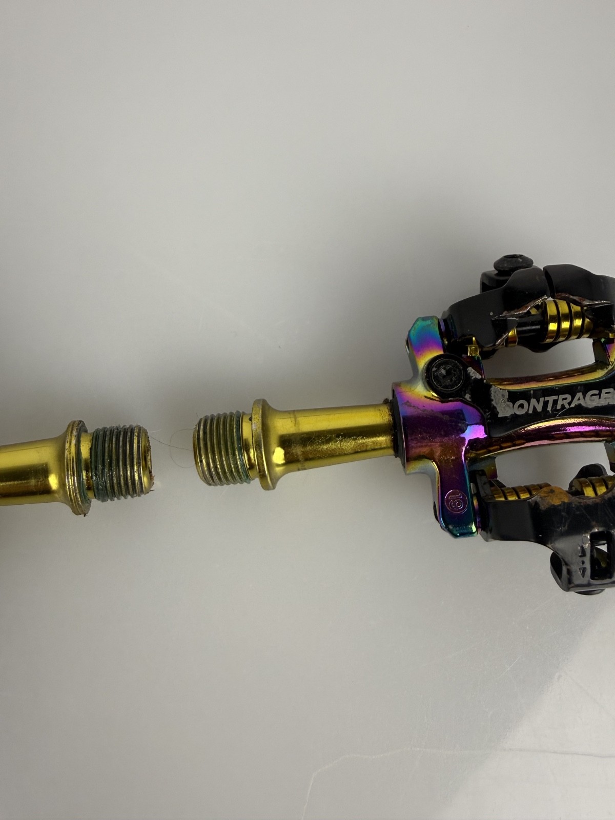 BONTRAGER COMP Oil Slick MTB SPD Pedals. Good Condition. Rainbow colors.