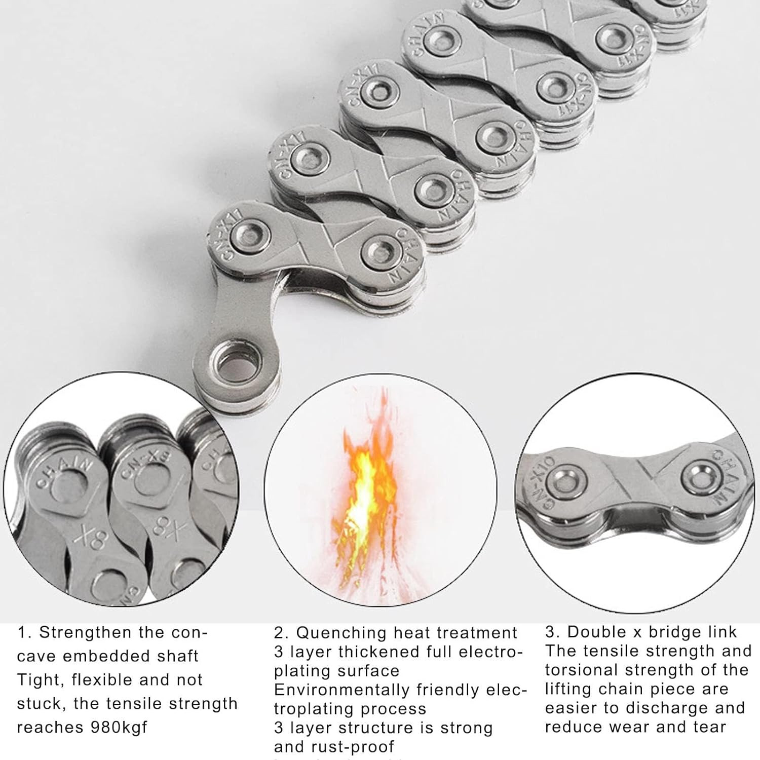 Stainless Steel Bike Chain for 6/7/8 Speed Bicycles – Articulating Buckle Res…