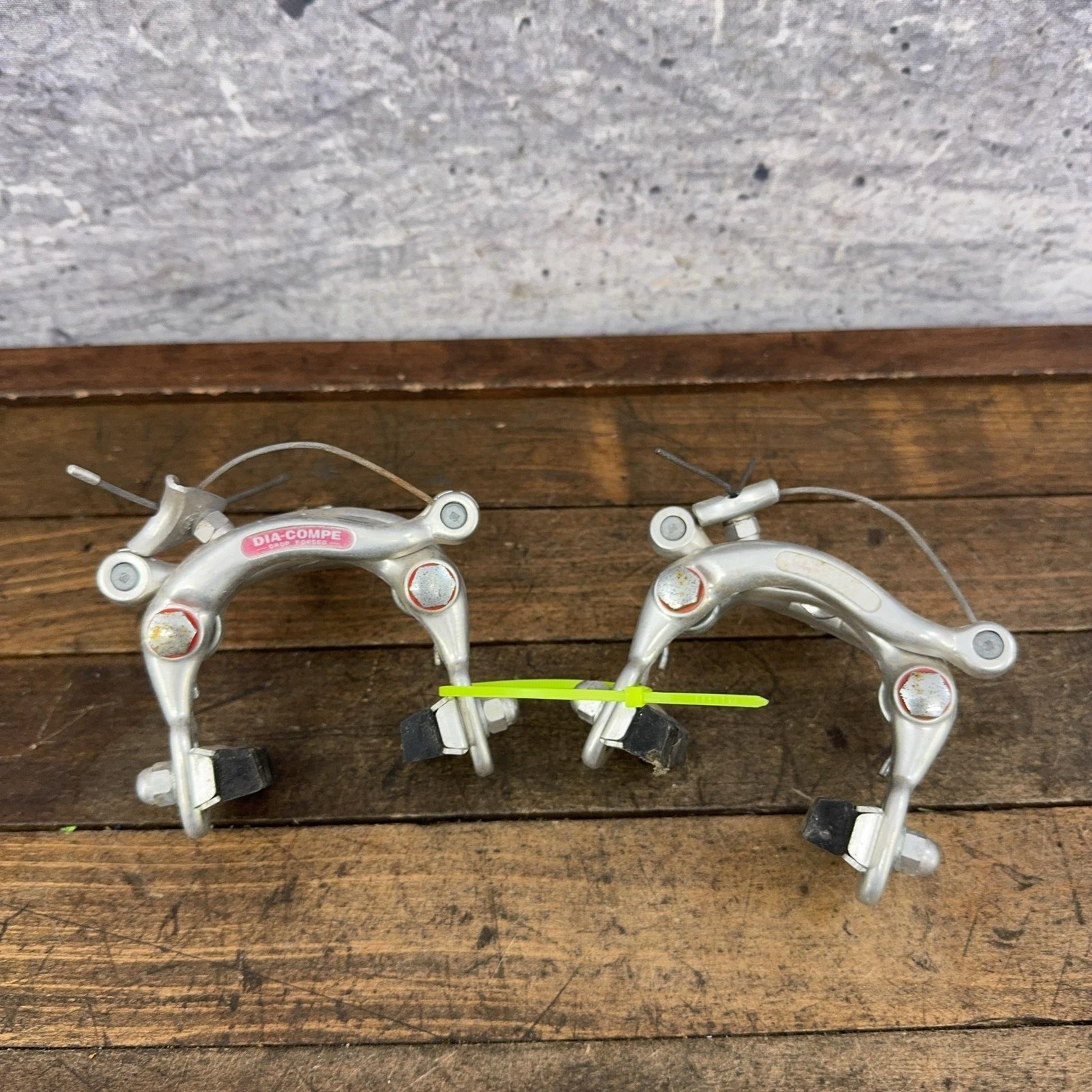 Vintage Dia-Compe Center Pull Caliper Brakes Set Silver Nutted F/R Japan