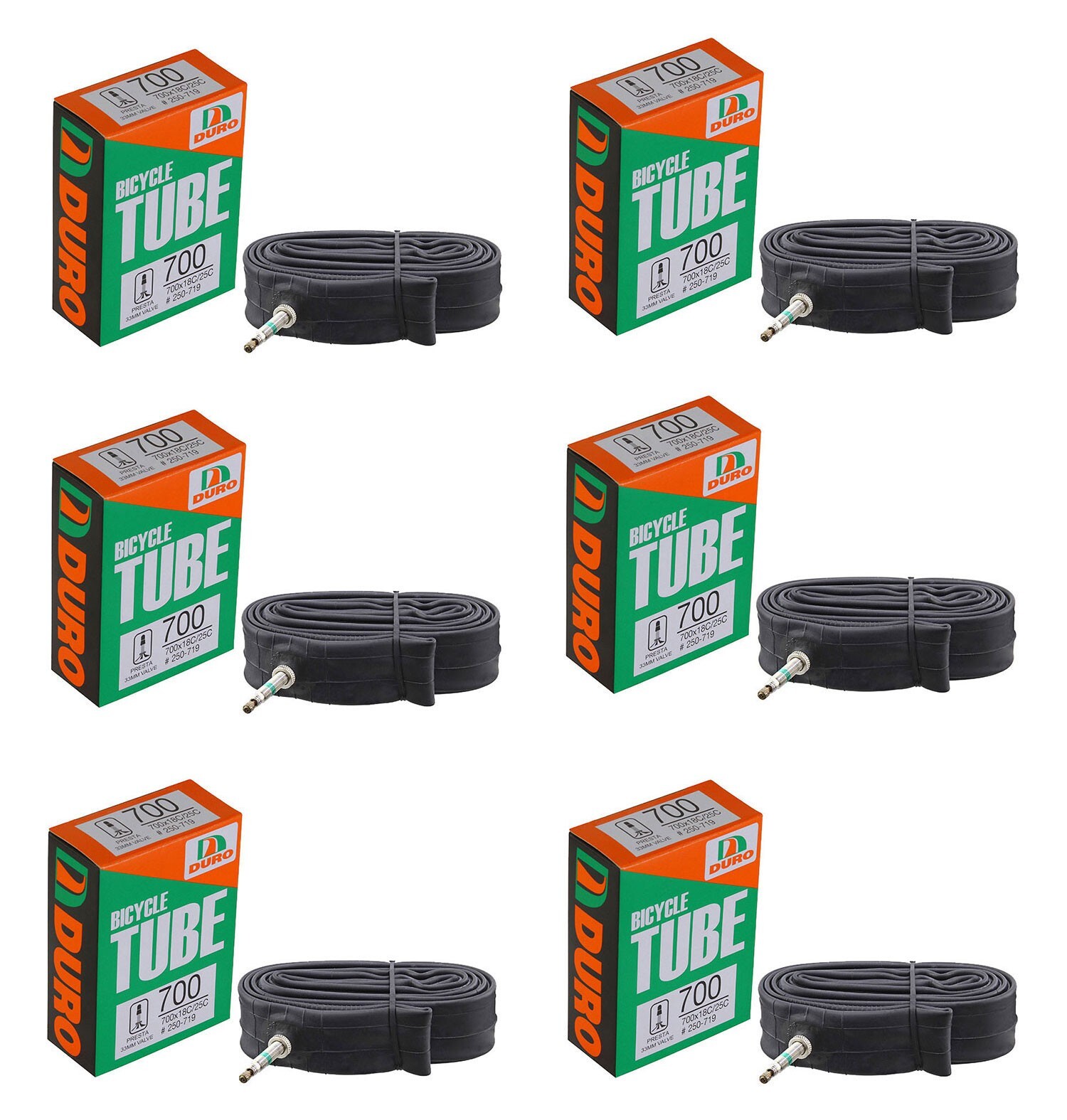 6 (SIX) DURO BICYCLE 700 x 18c/23c/25c TUBE 33MM STANDARD PRESTA/FRENCH VALVE.
