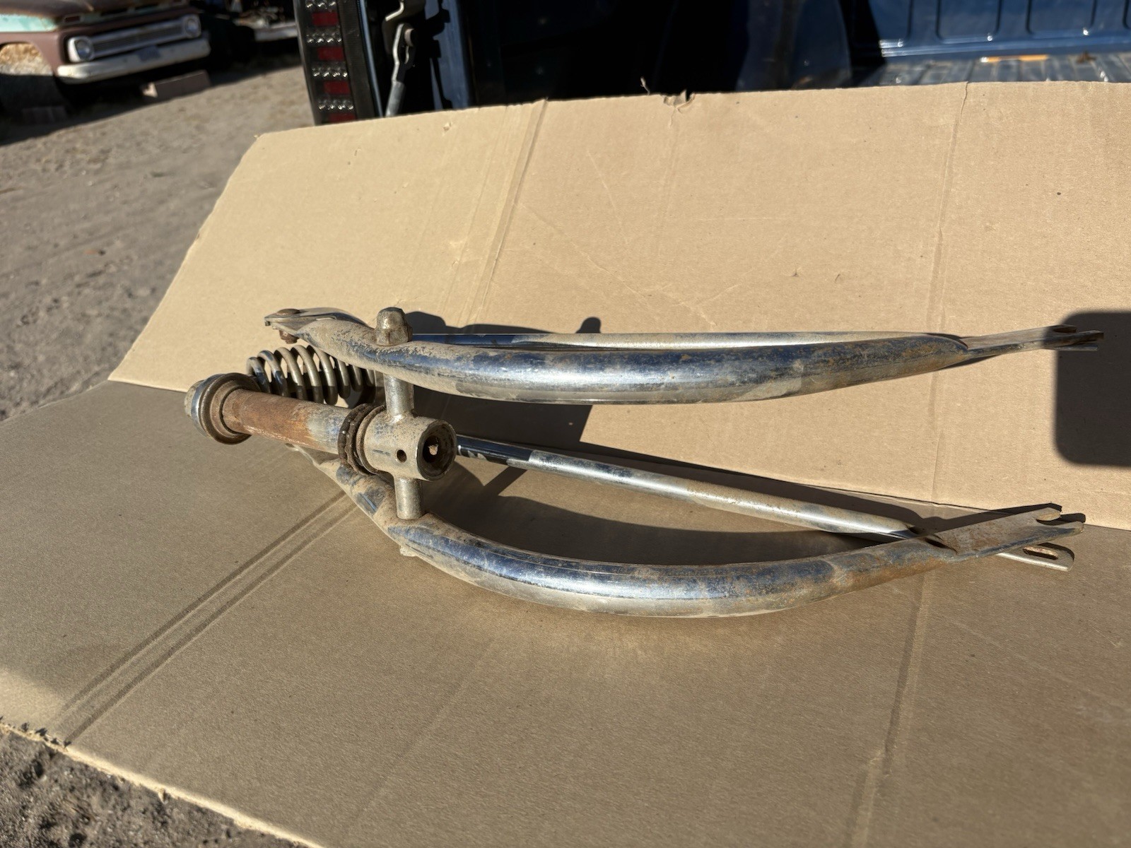 Vintage Springer Style Suspension Bicycle Fork, Silver Steel