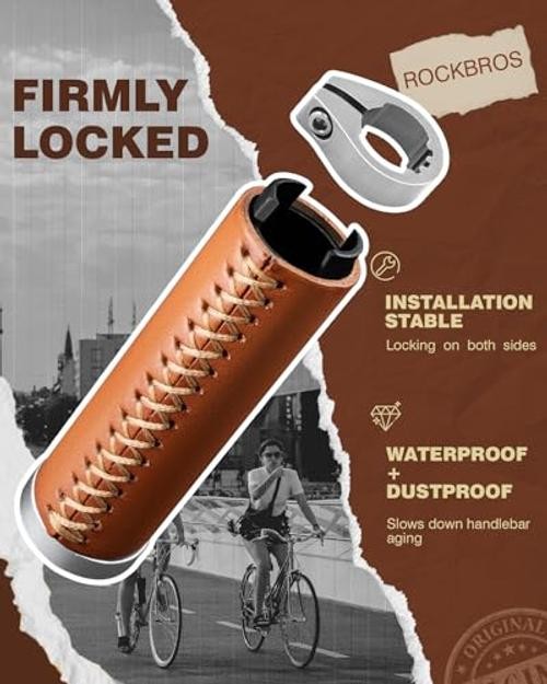 Leather Bike Handlebar Grips for 22.2mm Vintage Mountain Bike Folding Bicycle