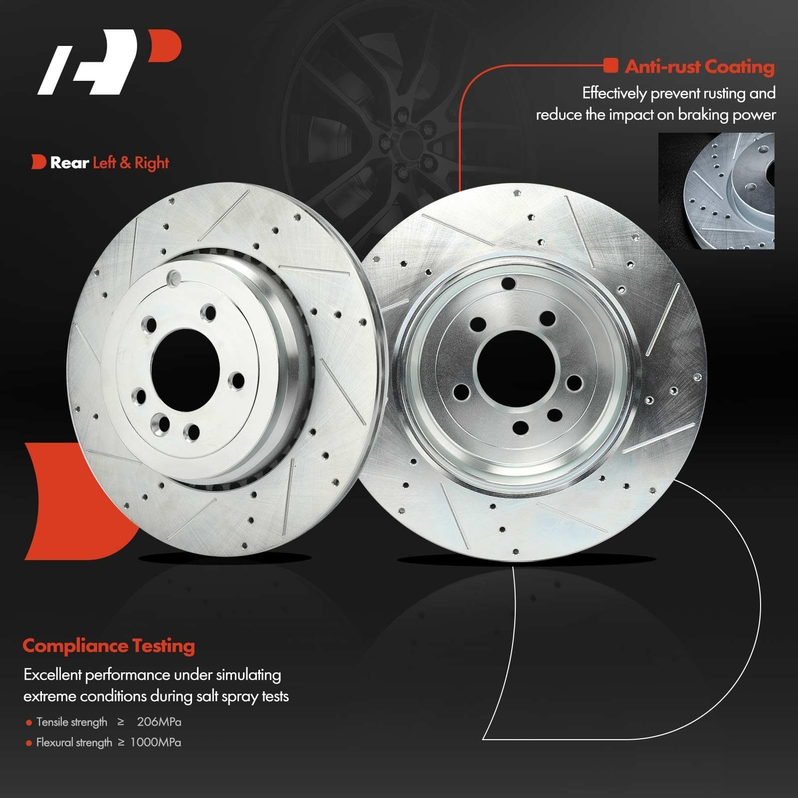 A-Premium 14.37 Inch (365 mm) Rear Drilled and Slotted Disc Brake Rotors | Co…