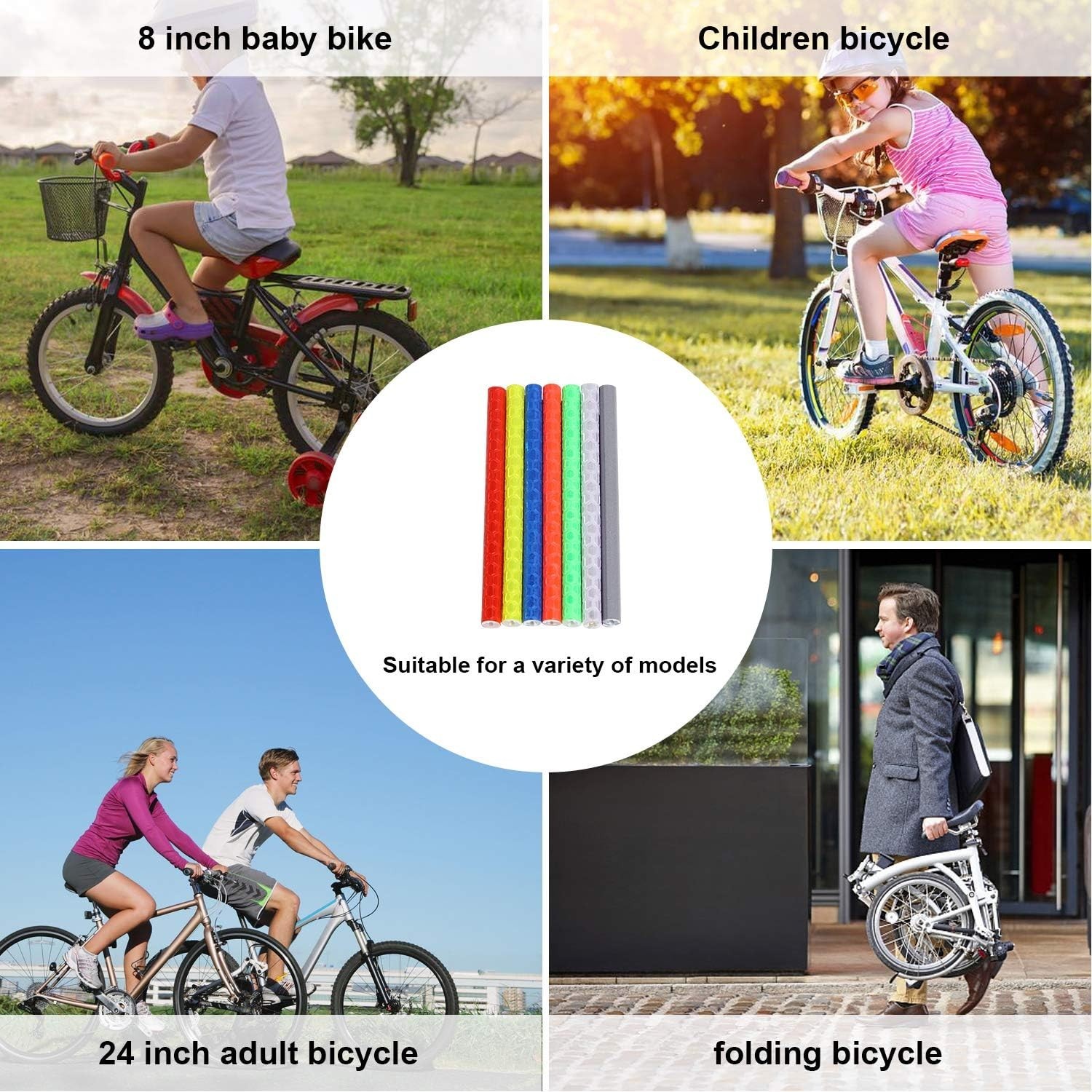 84Pcs/ 7 Sets Bicycle Spoke Skins Wraps Bicycle Wheel Spoke Reflector Reflective