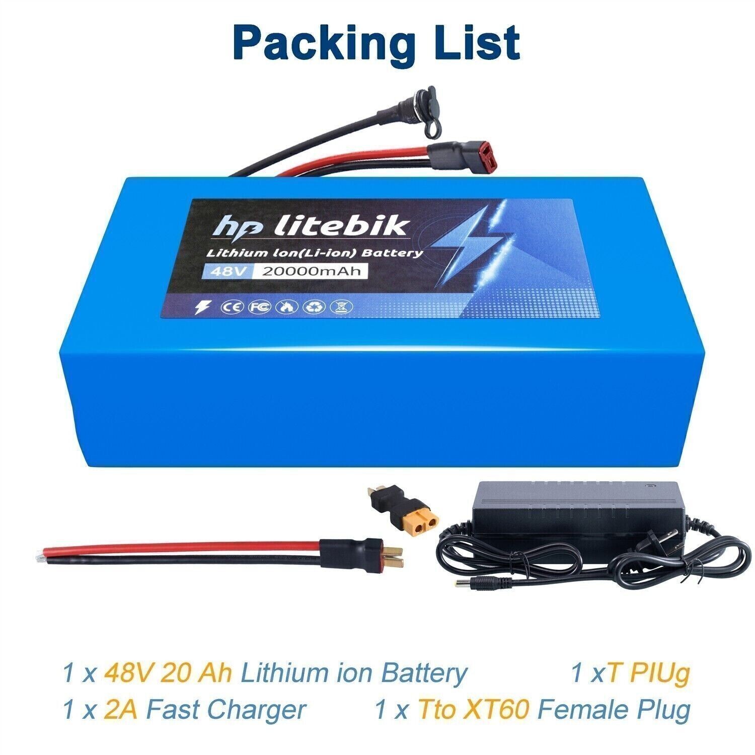 36V 48V 52V 60V 72V Lithium Ebike Battery for ≤3600W Electric Bike Bike Scooter