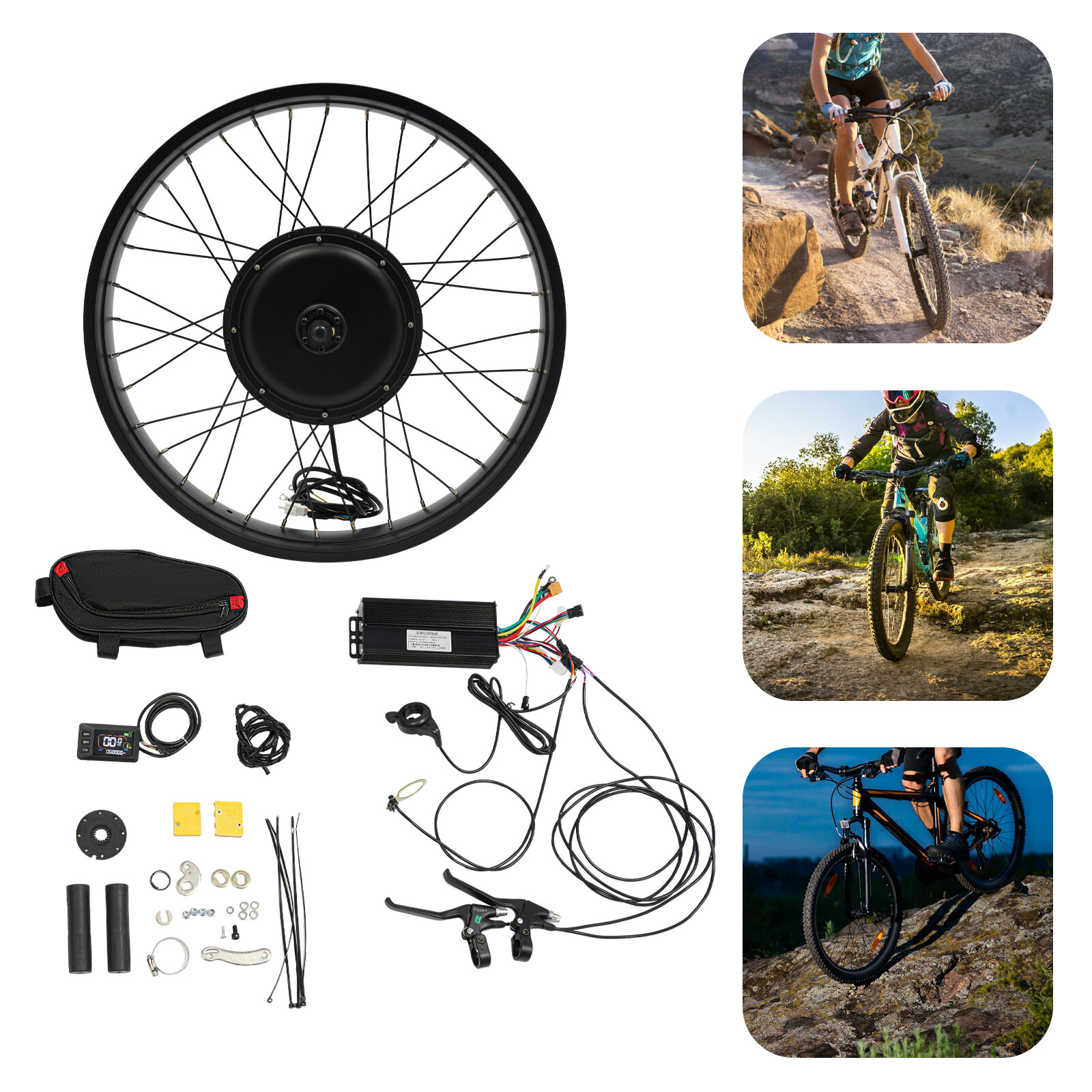 26″ 48V Electric Bicycle Front Wheel Hub Motor LCD E-Bike Conversion Kit 1500W