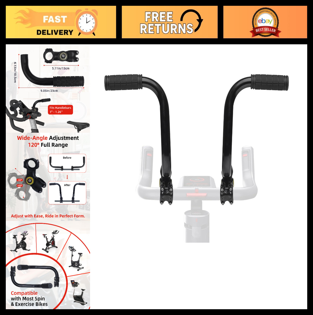 Adjustable Handlebar Extender for Indoor Exercise Bike – Non-Slip Grip Riser, Un