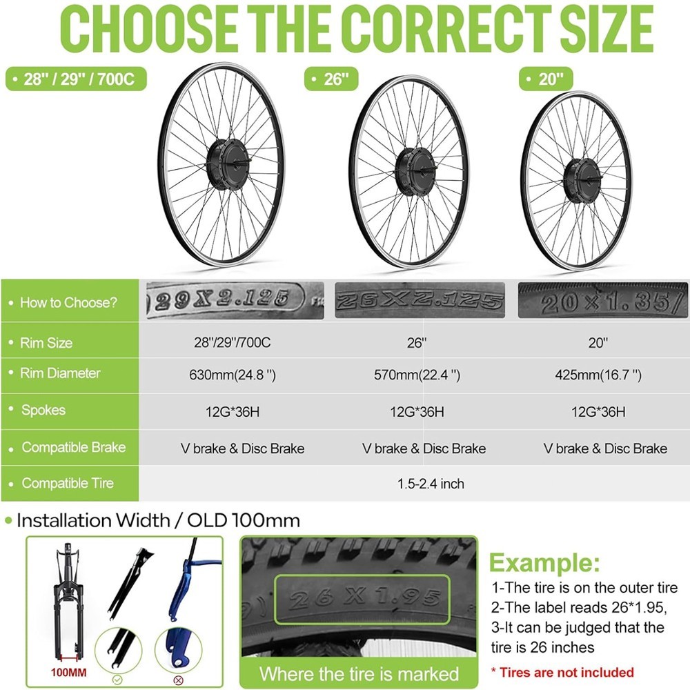 BAFANG 48V 500W Front Wheel Hub Motor – Ebike Conversion Kit for 20″/26″/700C