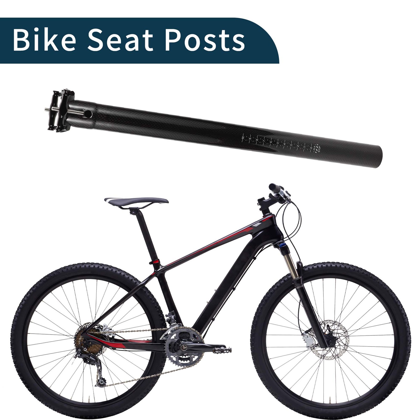 Bike Suspension Seatpost 33.9x400mm Saddle Post Seat Gloss Black Carbon Fiber