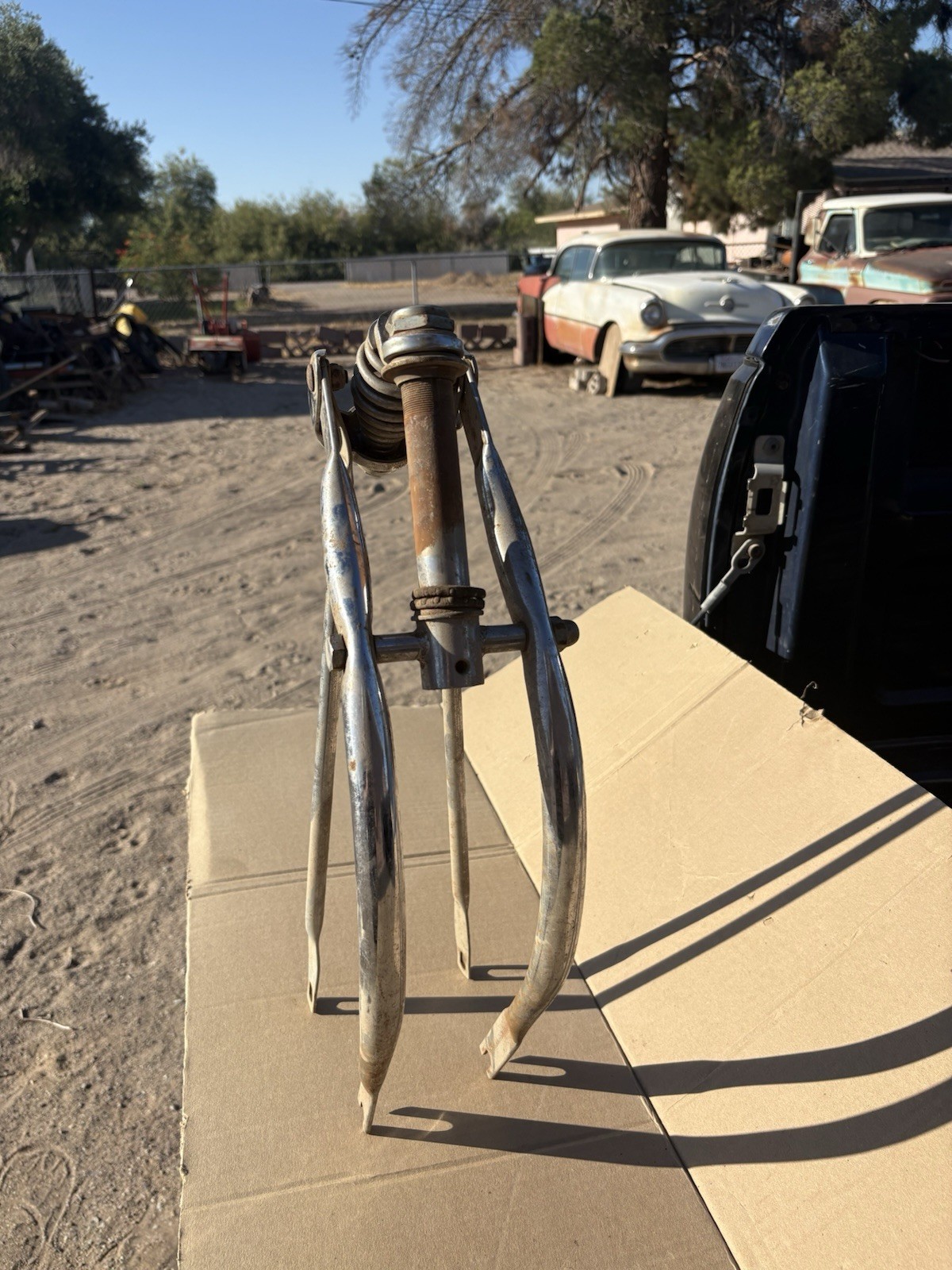 Vintage Springer Style Suspension Bicycle Fork, Silver Steel