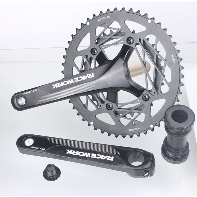 Road Bike Crankset 170MM Hollowtech Crank Arms with Double Round Chainrings BB