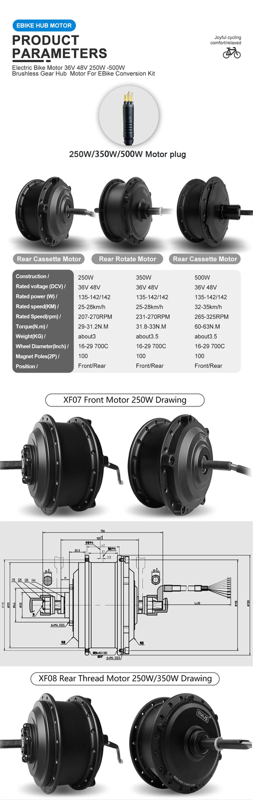 250W 350W 500W Mountain Ebike Brushless Gear Front Rear Hub Motor Conversion Kit