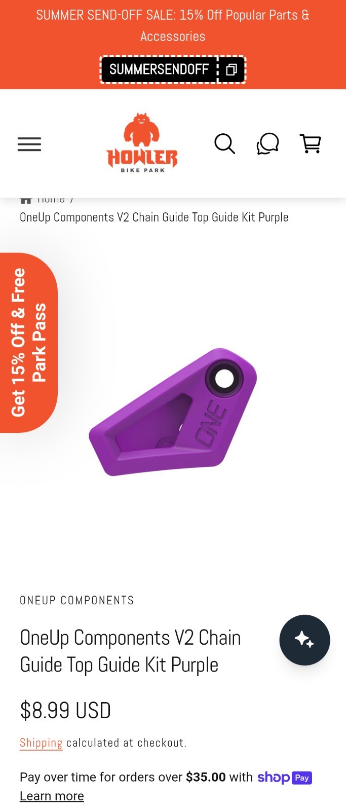 OneUp Components V2 Chain Guide Top Guide Kit Purple New