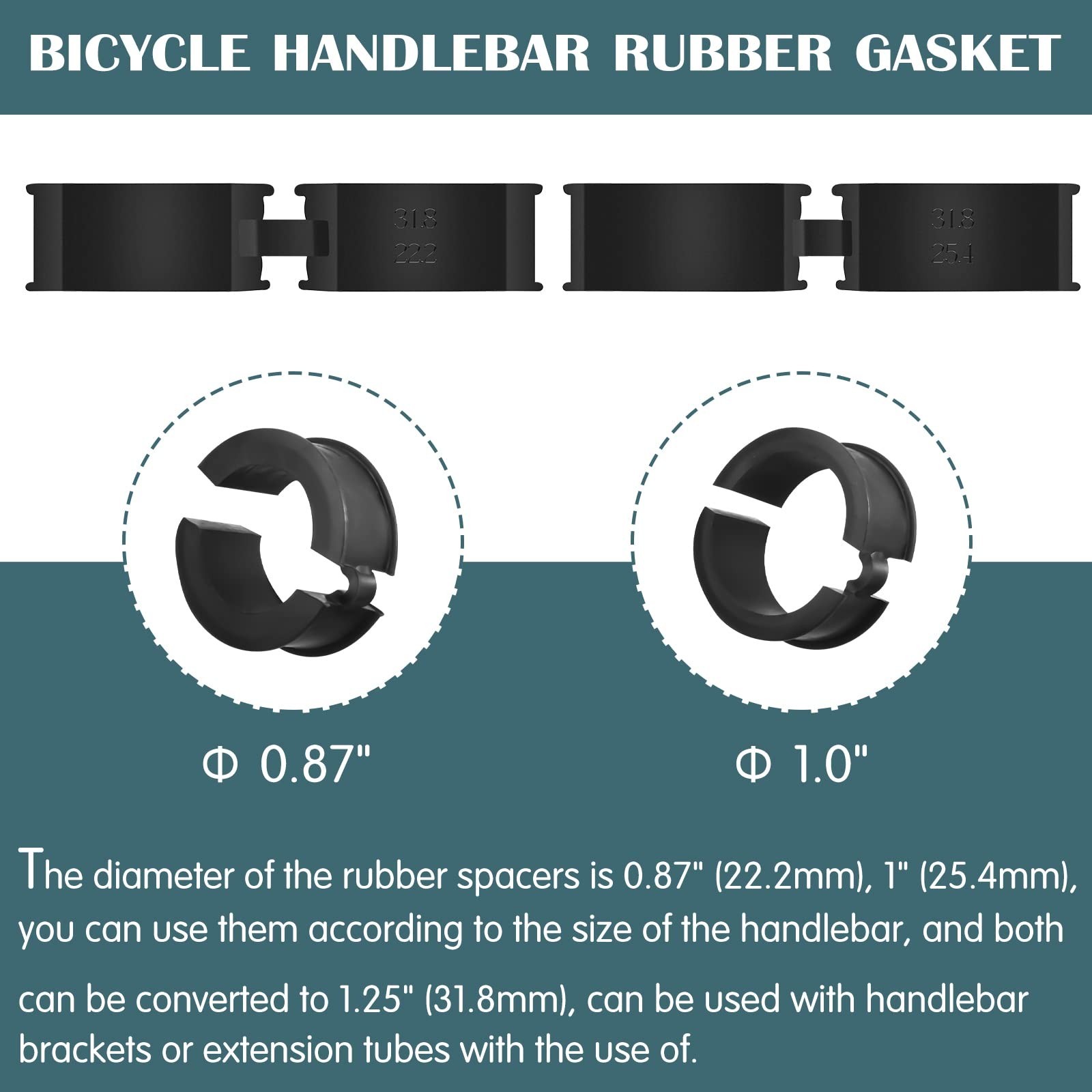 12 Pcs Bicycle Handlebar Shim Rubber Gasket 22.2/25.4 mm to 31.8 mm Bike Hand…