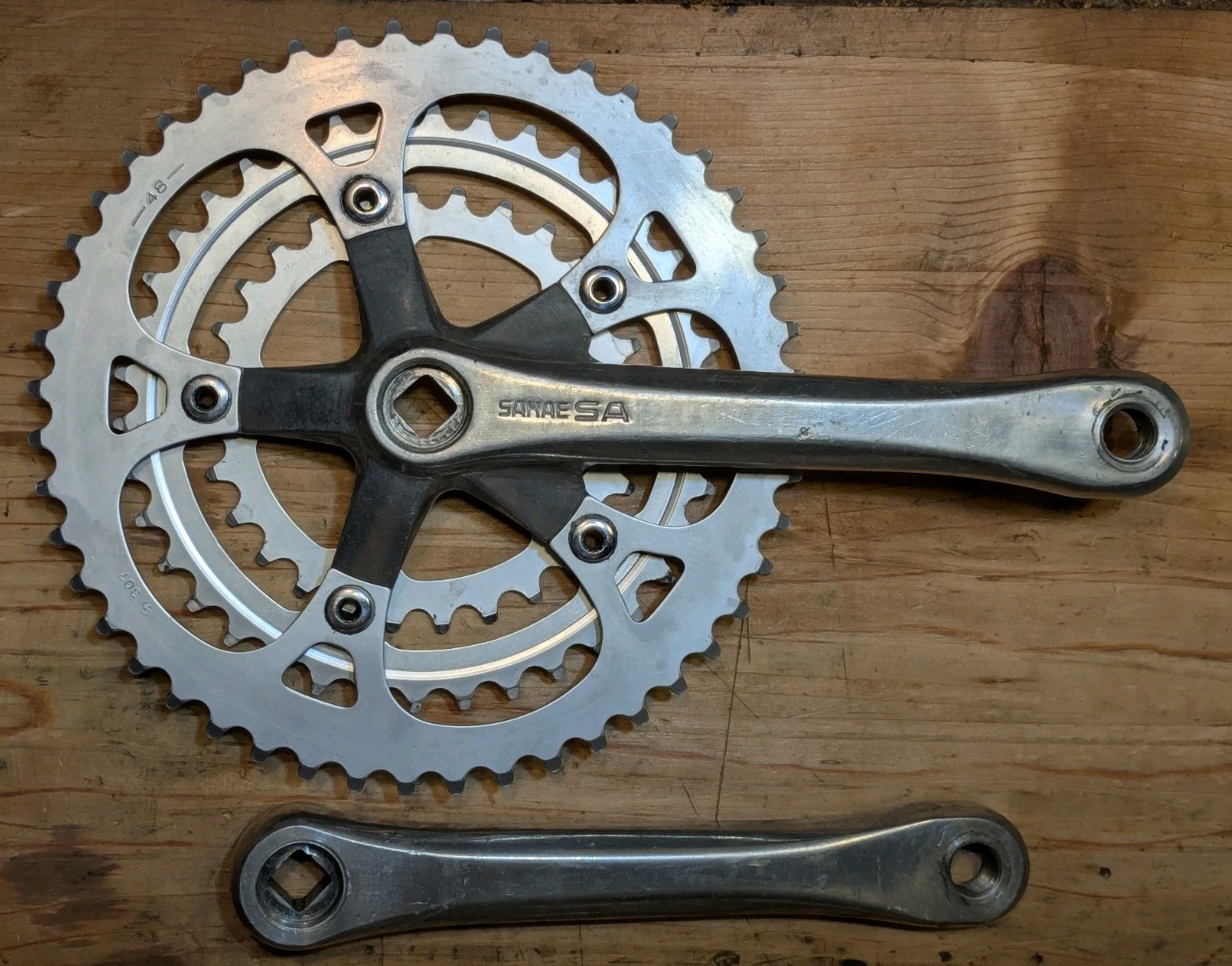 Vintage SR Sakae SA 48/38/28T Triple 175mm Square Taper Crankset