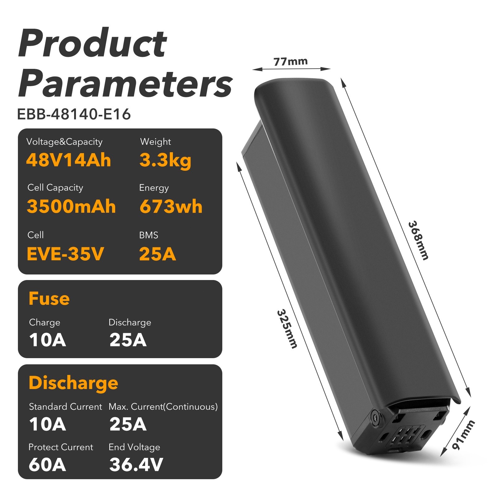 48V14Ah Ranger-S Spare Battery Horizon Electric Bike Battery for Heybike